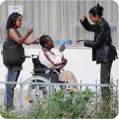Disabled students ‘talking’ outside of the Addis Ababa University’s Disability and Career Development Center.